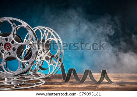 Old style movie reels, still-life, close-up.