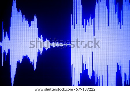 Sound recording studio audio wave on computer screen in professional editing program for voice, vocal, dj deejay musical mixing