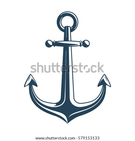 Nautical Anchor isolated white background. Ship anchor, vintage icon. Vector illustration for marine and heraldry design. EPS 10. Royalty-Free Stock Photo #579153133