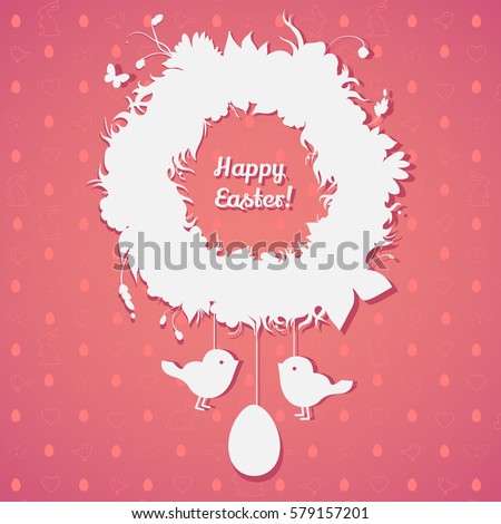 Easter paper decoration in the form of Easter wreath with eggs and birds