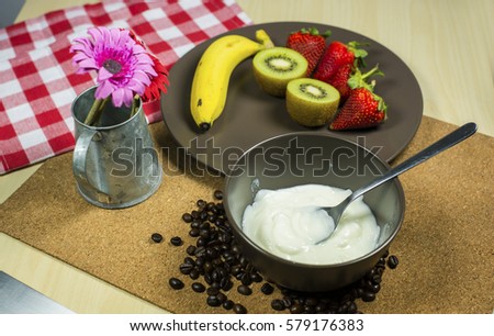 Healthy mix fruit yogurt prepare for meal