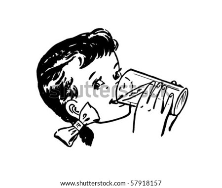 Girl Drinking Milk - Retro Clip Art