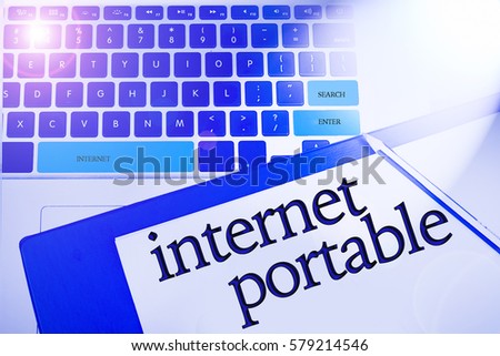 Internet portable word in business concepts, technology background in laptop and notepad