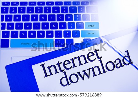 Internet download word in business concepts, technology background in laptop and notepad
