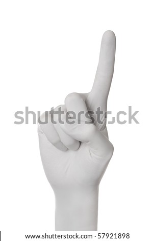 Hand gesture in glove isolated on white background