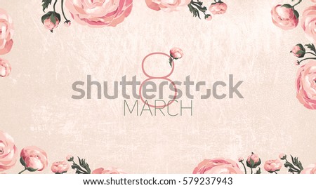 Festive Spring bright background with flowers for March 8. Spring holiday flower greeting card illustration of Women's Day