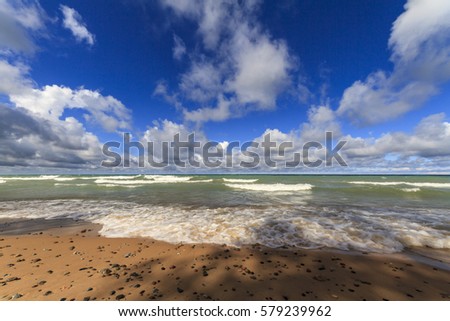 Sandy beach on Lake Superior in Pictured Rocks National Lakeshore, Michigan, USA