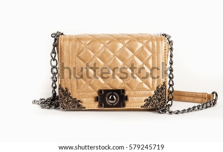 quilted leather bag, on a white background