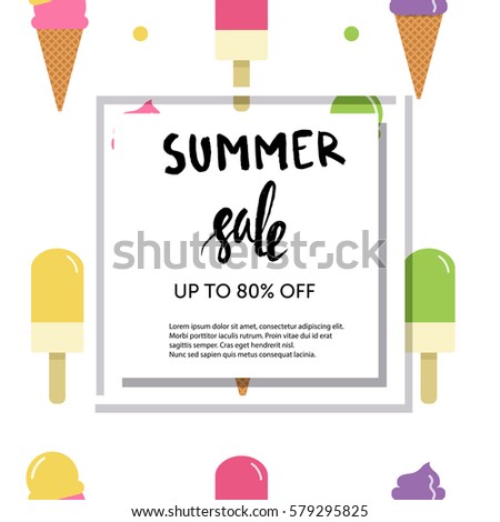 Summer sale typographic poster with ice cream pattern on the background. 