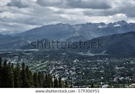 View of the city of Zakopane in the foothills of the Tatra Mountains in Poland
