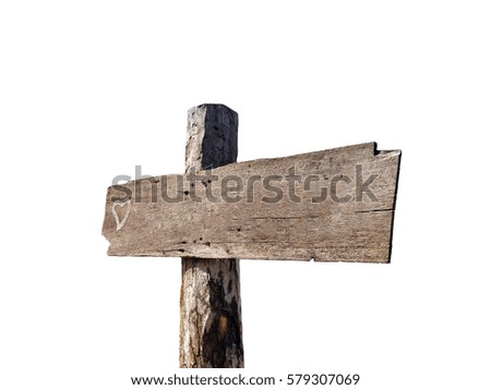 Wooden sign on white background