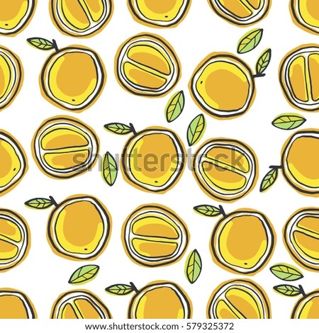 Seamless decor pattern of orange or mandarin. Sketch style. Image for a poster or cover. Vector illustration. Repeating texture. Figure for textiles. Package design.