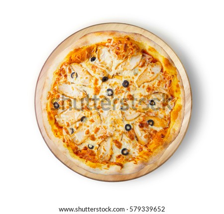 BBQ chicken pizza with olives. This picture is perfect for you to design your restaurant menus. Visit my page. You will be able to find an image for every pizza sold in your cafe or restaurant. 