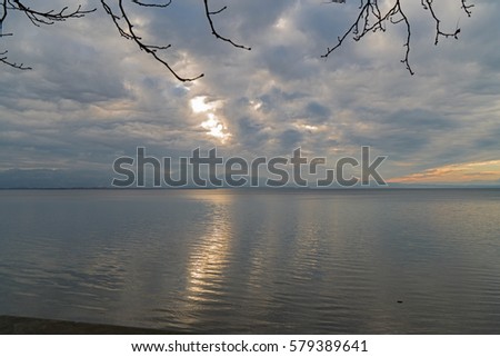 Dramatic Sunset over Alps on Lake Constance (Bodensee), Bavaria, Germany