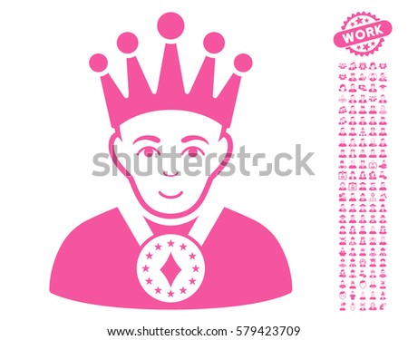 King icon with bonus human design elements. Vector illustration style is flat iconic pink symbols on white background.