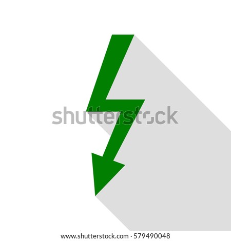 High voltage danger sign. Green icon with flat style shadow path.