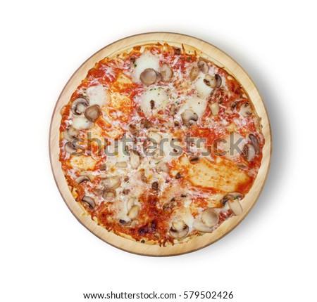 Pizza with mushrooms. This picture is perfect for you to design your restaurant menus. Visit my page. You will be able to find an image for every pizza sold in your cafe or restaurant. 