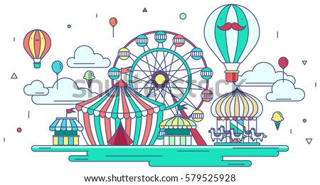 Flat line amusement park or theme park graphic design in creative advertising banner background. Flat amusement park with entertainment concept in isolated background, create by vector
 Royalty-Free Stock Photo #579525928