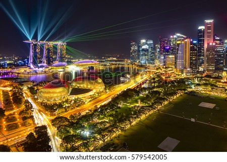 Marina Bay Light Up at Singapore Royalty-Free Stock Photo #579542005