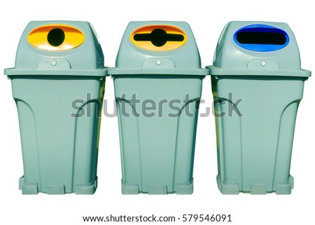 Three colorful recycle bin isolated on white background