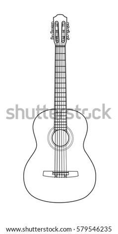 Beautiful acoustic guitar in a loop on a white background