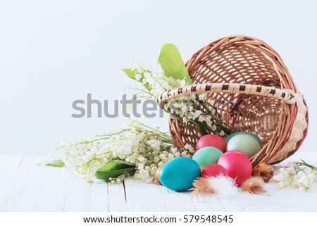 easter eggs with flowers on white background