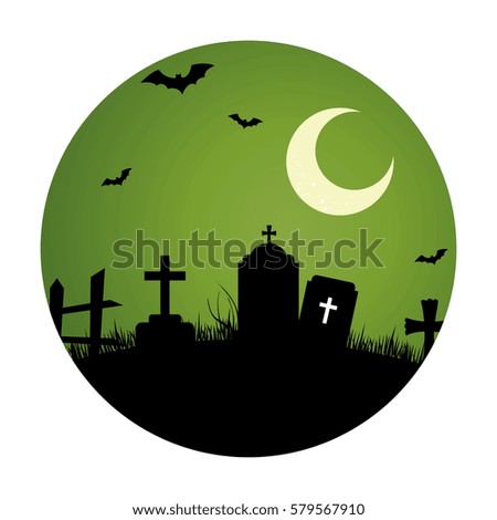 circular landscape of cemetery in halloween night with moon