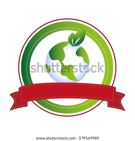 circular frame with eco earth world and leaves with label