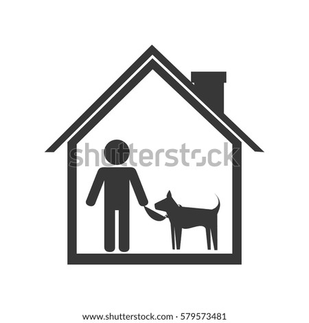 silhouette house with man and his dog