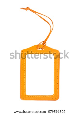 blank orange luggage tag isolated on white, with clipping path