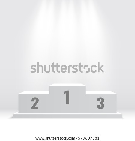 White winners podium. Pedestal. Spotlight. Vector illustration. Royalty-Free Stock Photo #579607381