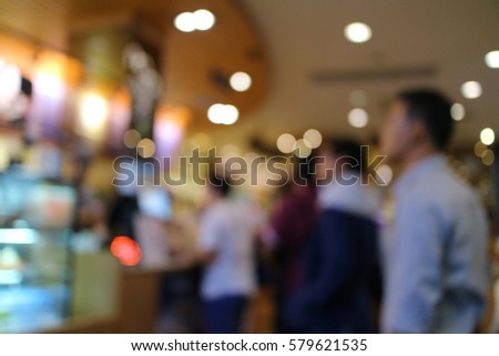 Cafe restaurant interior and customers, abstract blur background