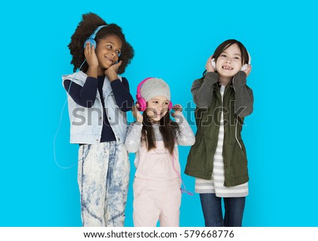 Little Girls Headphones Happy Smiling
