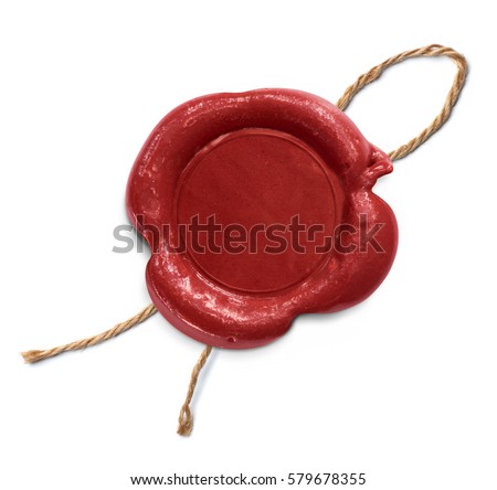 Red wax seal with rope isolated on white Royalty-Free Stock Photo #579678355