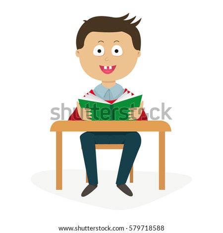student at a desk with a textbook