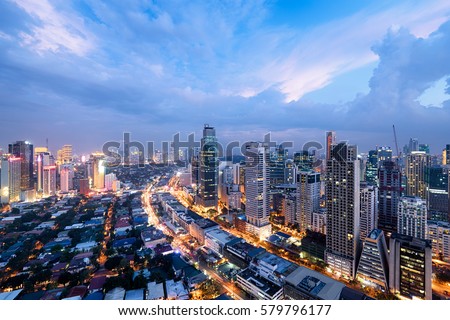 Makati City Skyline at night. Manila, Philippines.  Royalty-Free Stock Photo #579796177