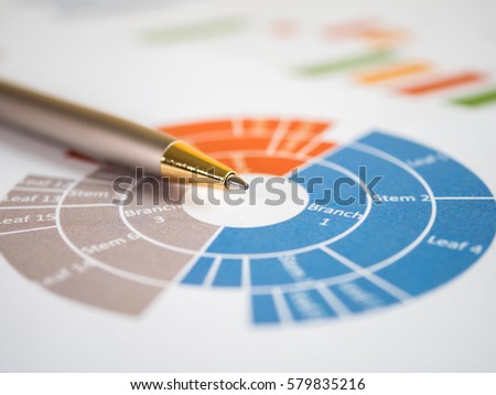Close pen on business pie charts and graph (Selective focus)