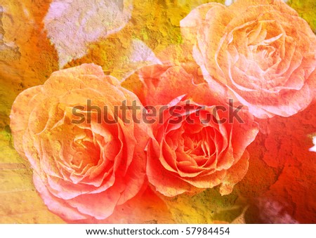 roses - vintage stylize floral picture with patina texture
