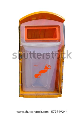 Orange recycle bin isolated on white background. Waste management concept