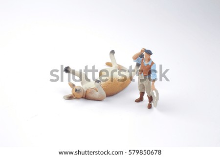 the fun of figure of hunter with kangaroo