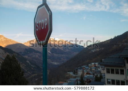 Stop Sign in Mountain Town 