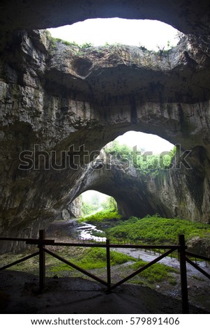 Devetashka terrible cave spring after rain near the town of Lovech Bulgaria