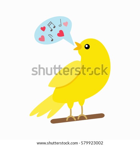 Canary sings. Spring concept. flat vector illustration isolate on a white background