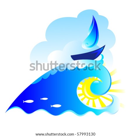 Vector illustration of a sailboat on the waves