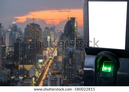 finger scan machine with building background
