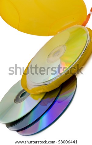 Portable yellow  CD/DVD case on white background