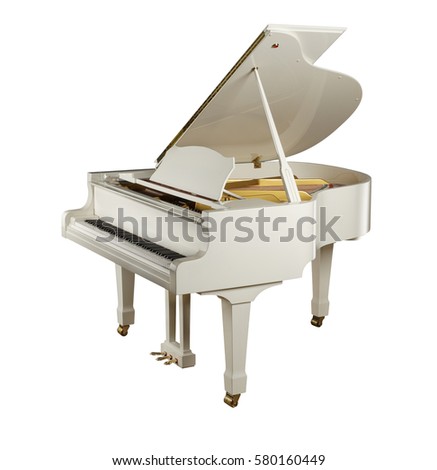 White grand piano isolated on white background