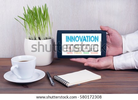 Innovation concept. Digital tablet computer with isolated screen in male hands