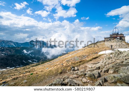 Mountains in clouds, view from Kasprowy Wierch on Giewont peak