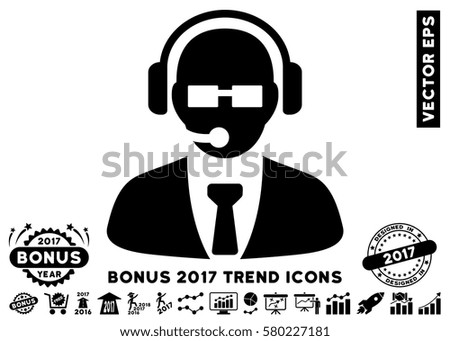 Black Support Manager pictograph with bonus 2017 trend pictograph collection. Vector illustration style is flat iconic symbols, white background.